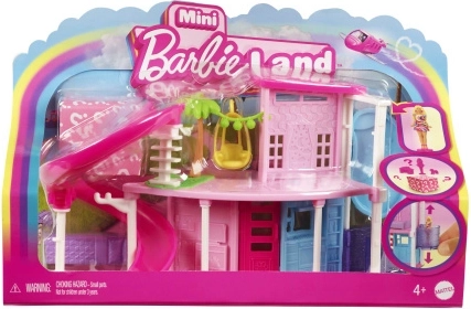 MATTEL mini BARBIE land domček pre bábiky s bábikou, miláčikom, výťahom a bazénom
