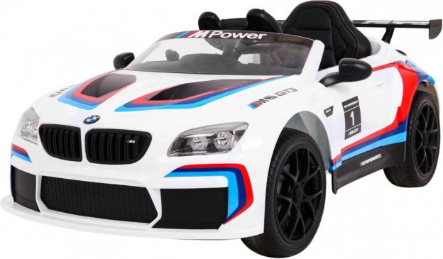 detské elektrické autíčko BMW M6 GT3 s diaľkovým ovládaním, MP3 a LED svetlami – biele