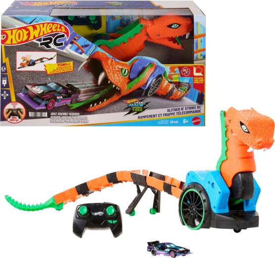 Hot Wheels RC mechanický had Slither n' Strike s odpaľovačom autíčok a autíčkom 1:64