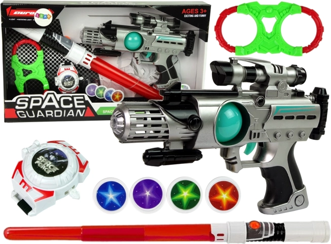 Sada vesmírnych zbraní Space Guardian s laserovou pištoľou a mečom