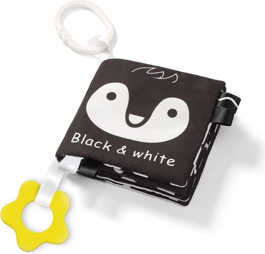Senzorická látková knižka BLACK & WHITE s hryzátkom a krúžkom