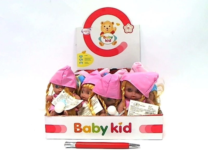 Mini bábika so zvukom vo farebnej čiapke 13 cm