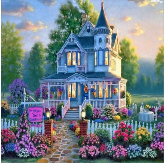 Diamantové vyšívanie (diamond painting) – vila so záhradou 30 × 40 cm - 1 kus