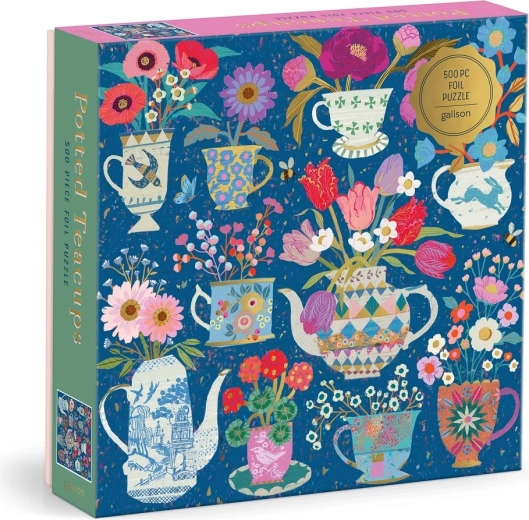 Galison fóliové puzzle Victoria Ball – šálky s kvetmi, 500 dielikov