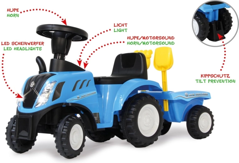 Detské odrážadlo New Holland T7 s prívesom 2 v 1, modré