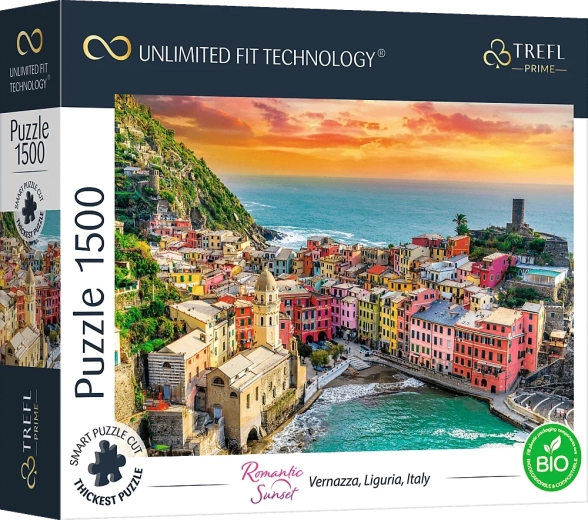 Puzzle TREFL Romantický západ slnka: Vernazza, Ligúria, Taliansko 1500 dielikov