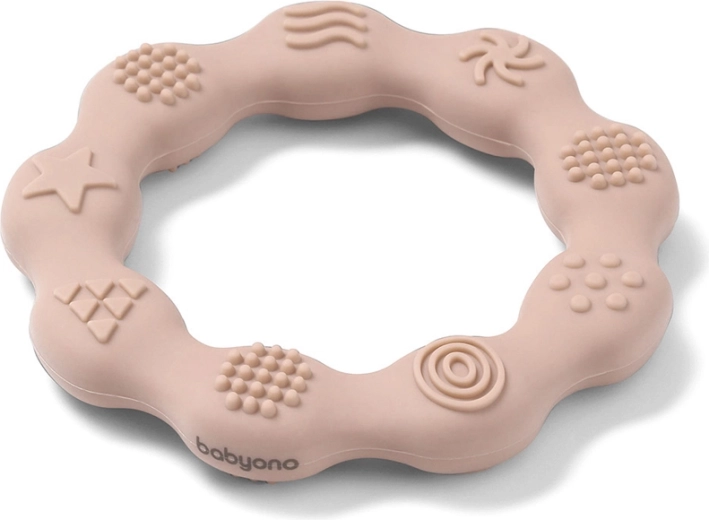 Babyono silikónové hryzadlo krúžok béžové