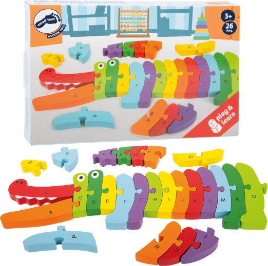Drevené puzzle krokodíl na výučbu abecedy