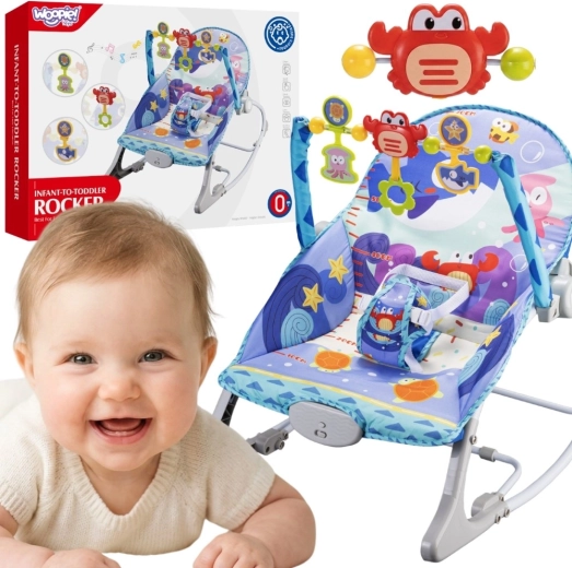 Woopie Baby hojdacie ležadlo a vibračný bouncer 2v1 krab