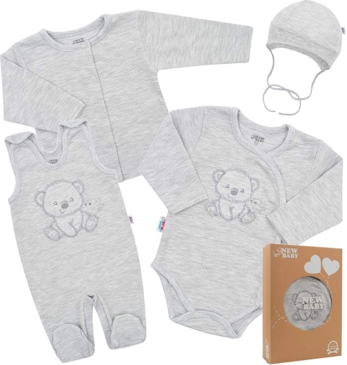 Detská štartovacia sada do pôrodnice New Baby Sweet Bear, sivá, 4 diely