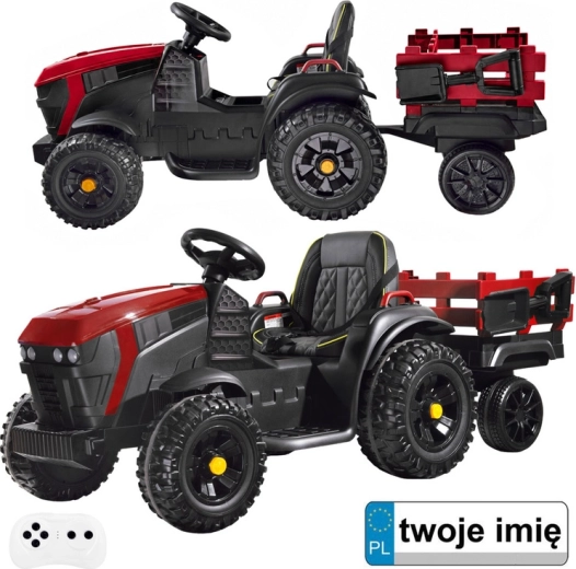 Detský elektrický traktor s prívesom – červená
