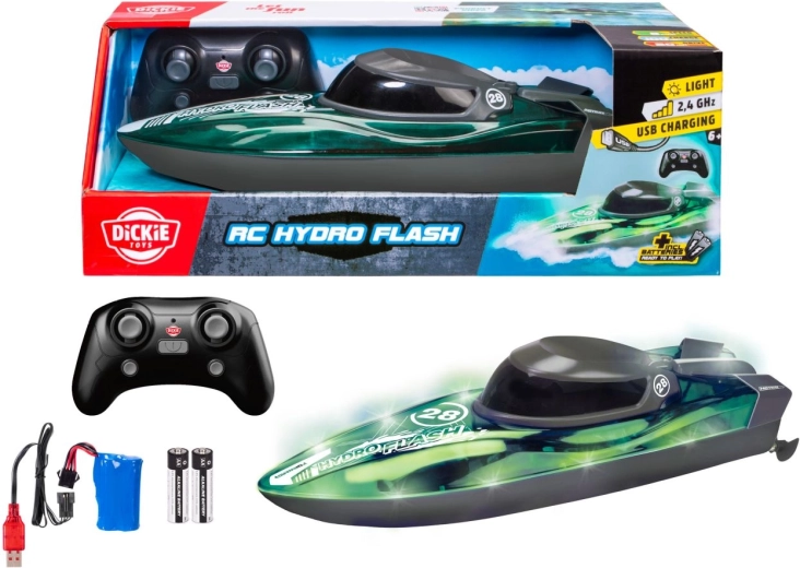 Diaľkovo ovládaný čln Dickie Toys RC Hydro Flash s osvetlením 29 cm