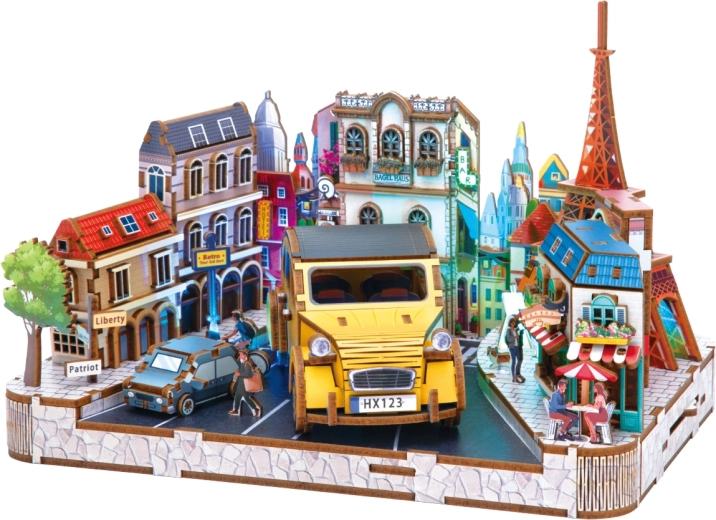 2Kids Toys 3D drevená skladačka miniatúra európskeho mestečka - 1 kus