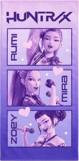 Detská rýchloschnúca osuška K-Pop Demon Hunters Huntrix 70 × 140 cm, fialová