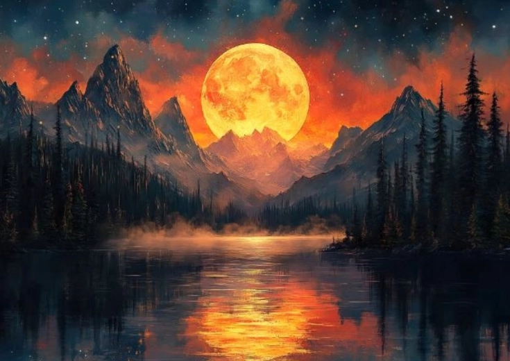 Diamantové maľovanie Zlatý mesiac v horách 30x40cm