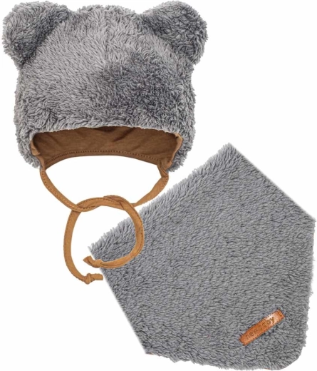 Zimný dojčenský set čiapky a šatky New Baby teddy bear sivý