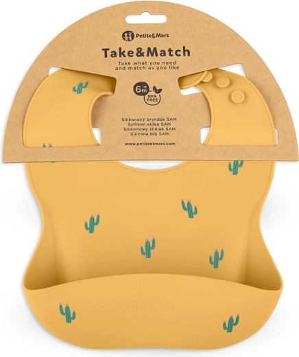 Petite&Mars silikónový podbradník Take&Match ochre cacti 6m+