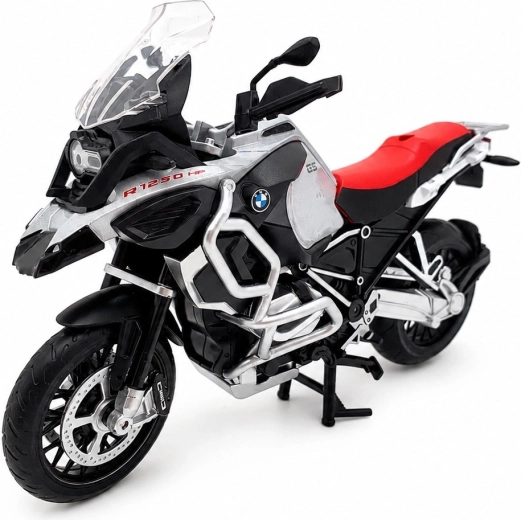 Model motocykla MSZ BMW R1250GS Adventure strieborný 1:12 - 1 kus
