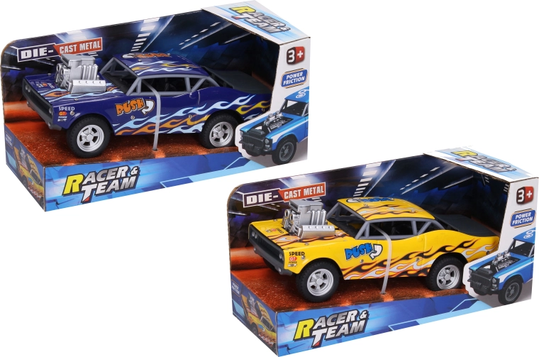 Kovové závodné auto s plameňmi 21 cm - 1 kus