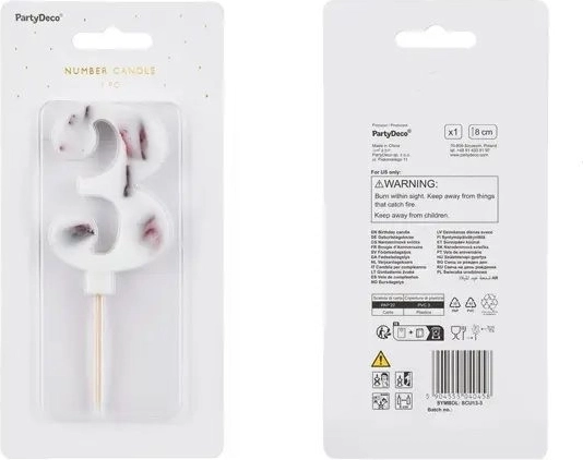 Narodeninová sviečka číslo 3 biela 8 cm