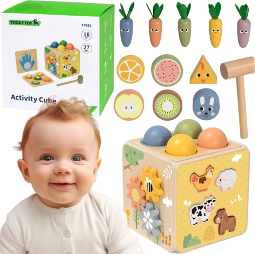 Tooky Toy drevená vzdelávacia aktívna kocka 5 v 1