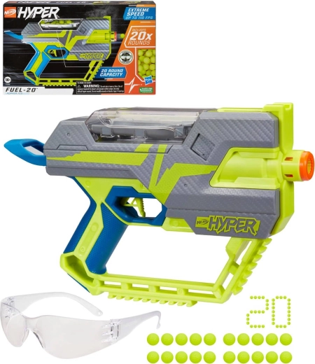Hasbro Nerf Hyper Fuel-20 blaster s guličkami a ochrannými okuliarmi