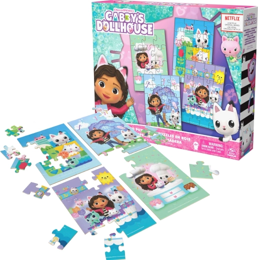 Drevené puzzle GaBin mačací domček – 4 skladačky
