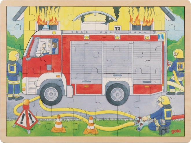 Viacvrstvové drevené puzzle hasiči pri práci 59 dielikov GOKI