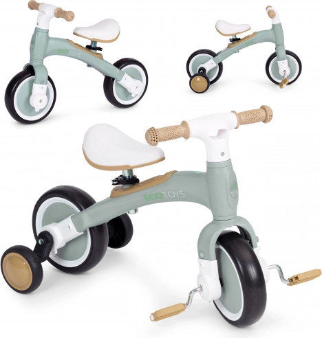 Odrážadlo s pedálmi a bočnými kolieskami 3v1 ECOTOYS – Zelená