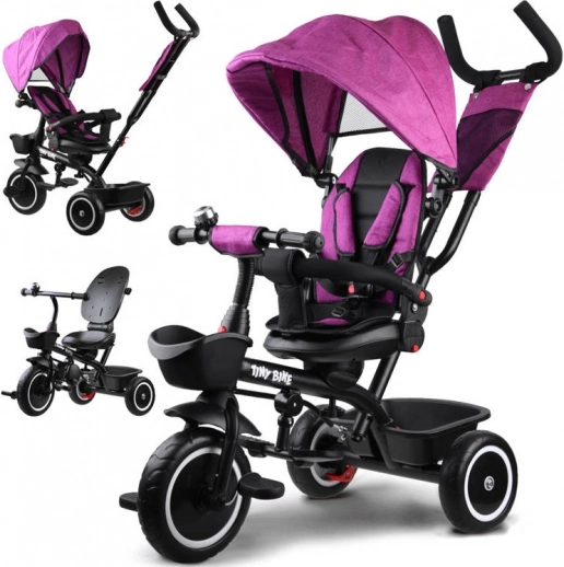 Detský trojkolesový bicykel 3v1 s strieškou TINY BIKE – Ružová