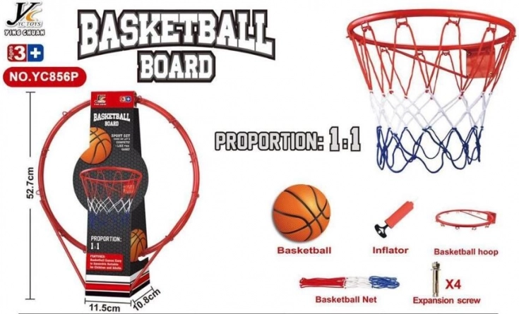Kovový basketbalový kôš 1:1 so sieťou, loptou a pumpičkou