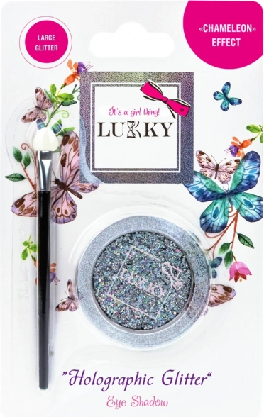 Gélové očné tiene s holografickými trblietkami a štetcom Lukky