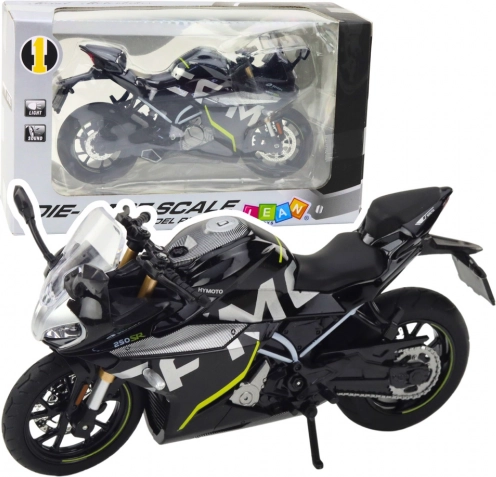 Kovový športový motocykel 1:12 so svetlami a zvukmi – čierny