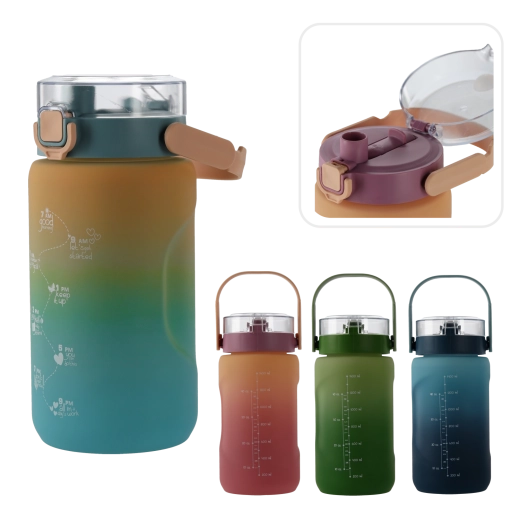 Fľaša na vodu 1,5 l s časovými značkami, ombré zelená
