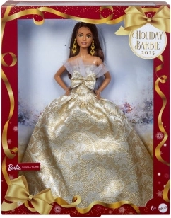 Vianočná zberateľská bábika Barbie 2025 s hnedými vlasmi