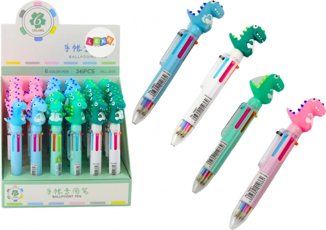 Viacfarebné automatické pero dinosaurus 6 farieb