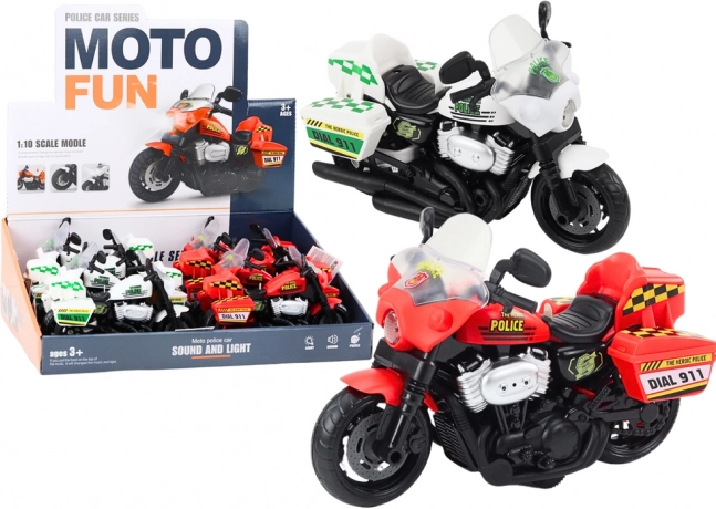 Motocykel Polícia 1:10 Svetlá Zvuky Biely Červený