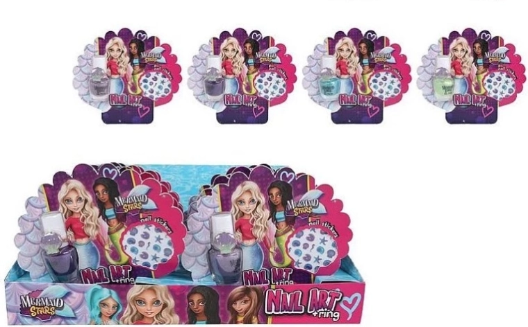 Mermaid Stars detská sada na zdobenie nechtov 4× 5 ml (laky, nálepky a prstene)