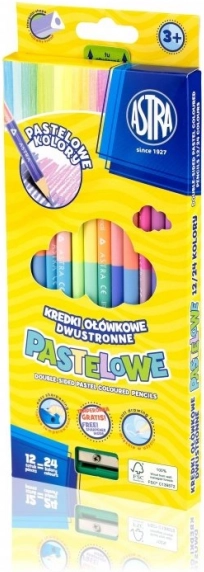 Trojhranné obojstranné pastelky pastelových farieb 12 ks (24 farieb) ASTRA
