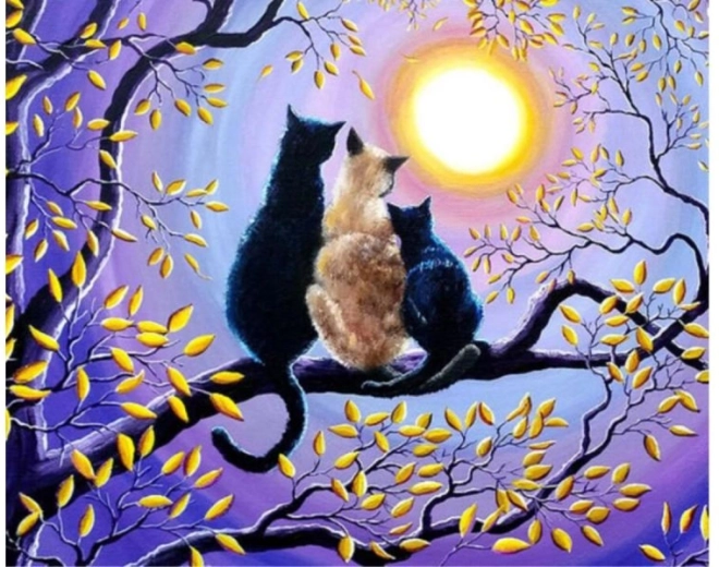 Diamantová mozaika (diamond painting) rodina mačiek na strome 40 × 30 cm