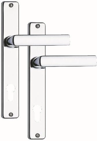 Dverová kľučka so štítkom 90 mm pre vložku, saténový chróm/nerez