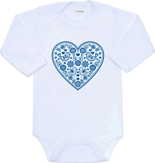 Detské body New Baby s folklórnou potlačou modré srdiečko, veľ. 68
