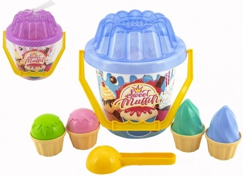 Plastová sada na piesok Sweet Muffin s vedierkom, lopatkou a zmrzlinovými bábovkami