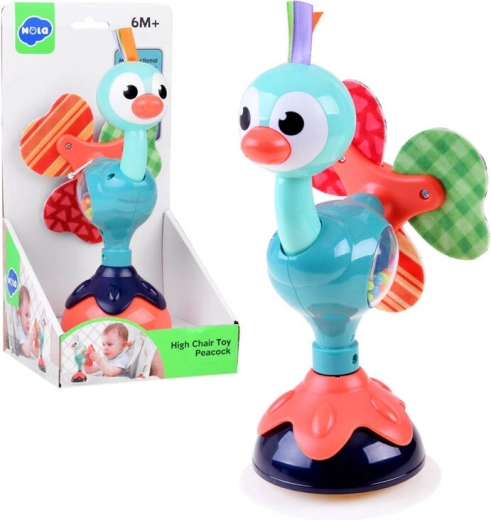 Kúzelné pávie hrkálka s prísavkou pre bábätká