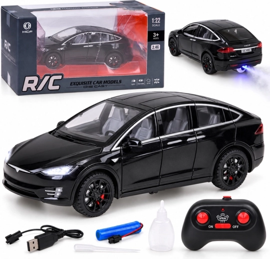 RC auto Tesla Model X v mierke 1:22 s LED osvetlením a dymovým efektom