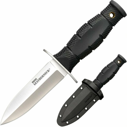 Cold Steel Mini Leatherneck Double Edge – malý nôž na krk 9 cm, čierny, Kraton, puzdro Secure-Ex