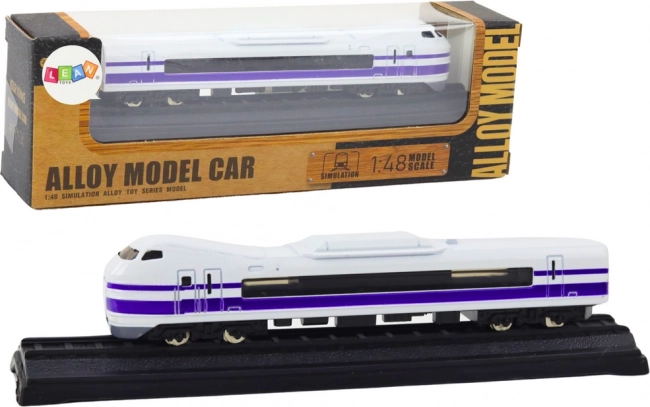Kovový zberateľský model vlaku 1:48 bielo‑fialový