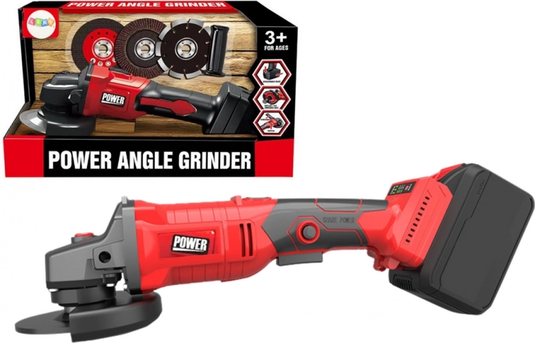 Detská červená akumulátorová brúska s vymeniteľnými kotúčmi