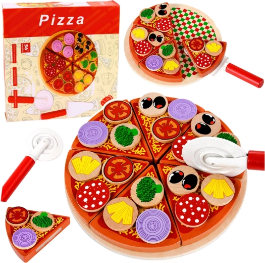 Drevená krájacia pizza na suchý zips s doplnkami