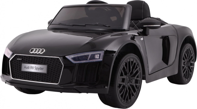 Detské elektrické auto Audi R8 Spyder čierne s lakom, MP3 rádiom a LED svetlami